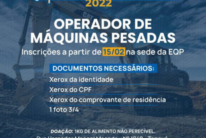 Inscrições para o Curso de Operador de Máquinas Pesadas estão abertas!