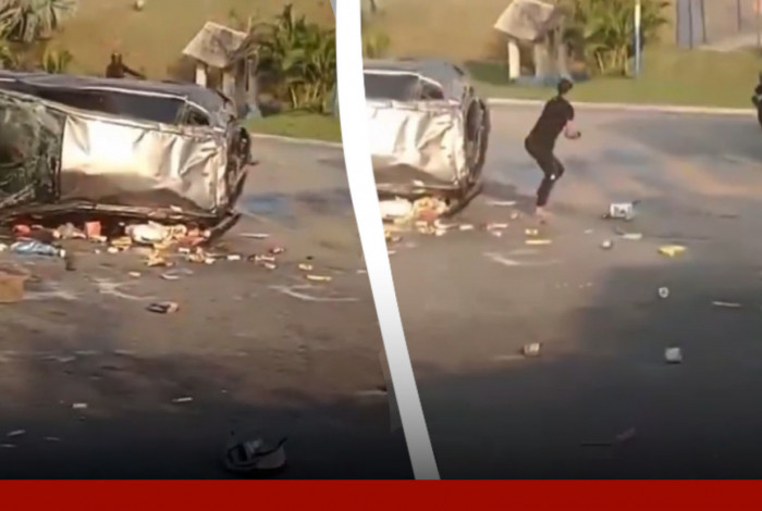 Suspeito capota carro e rouba moto de motocicista em frente à base da Polícia Militar na Baixada Fluminense