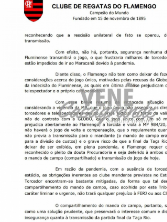 Flamengo mantém a intenção de transmitir a final da Taça Rio